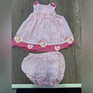 Vintage 2000s Y2K Baby Girl Youngland Dress Bloomers Pink Hearts Flower 3-6M